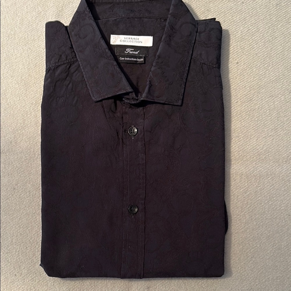 Versace Collection Black Dress Shirt with Standard Collar and Regular Fit